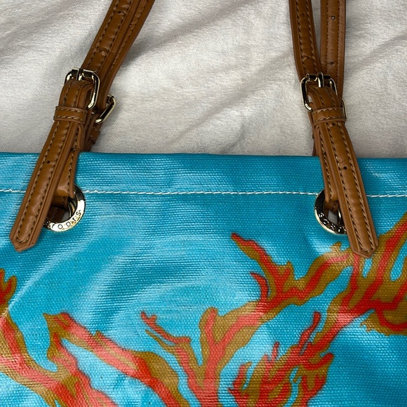 Sakroots Turquoise Orange Brown & Coral Coated canvas Handbag - Picture 2 of 9